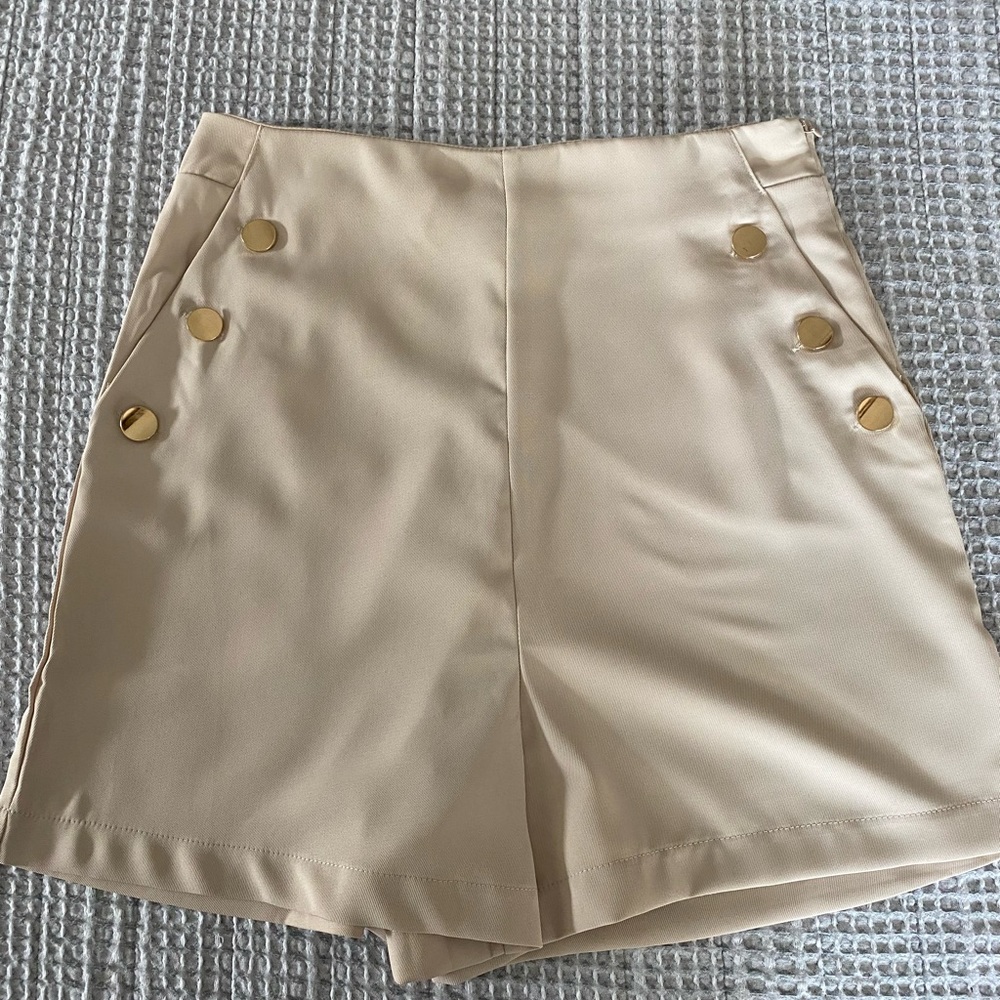 Beige Button Shorts